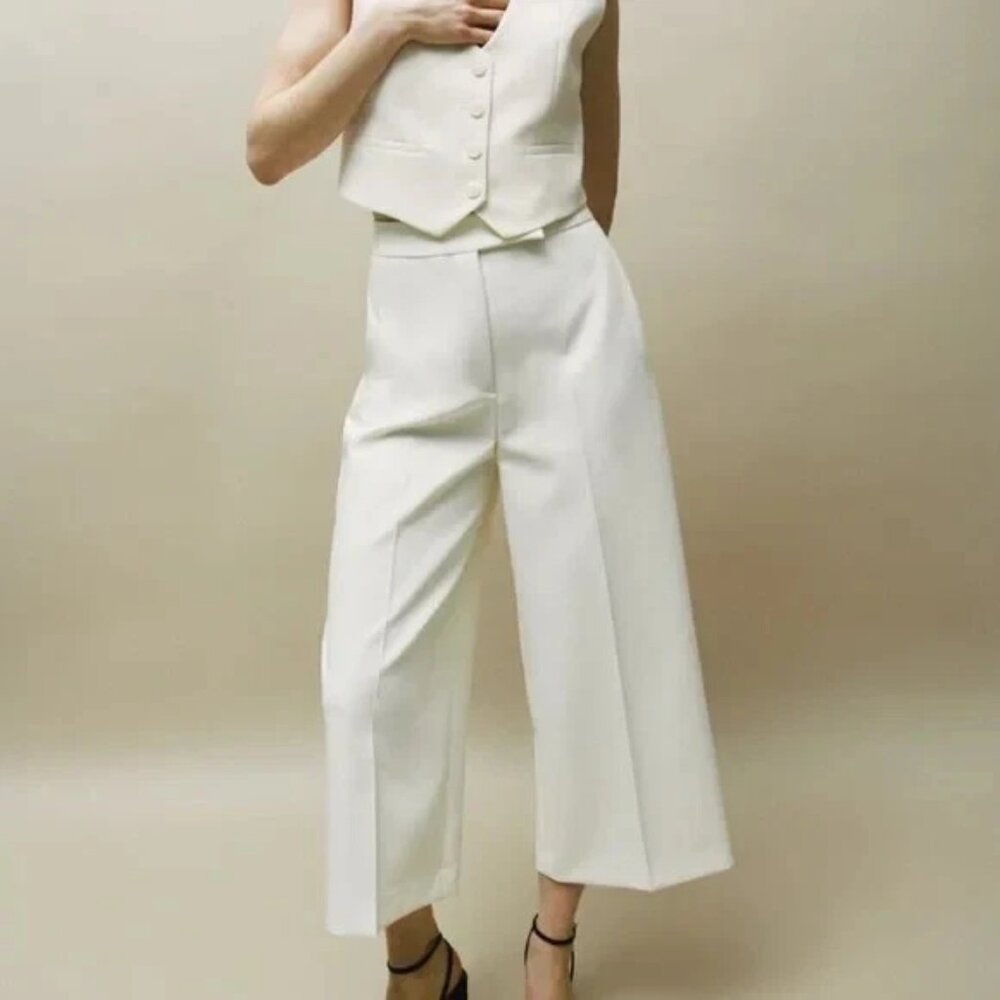 Zara High-Waisted Cropped Wide-Leg Pants – White | NWT | Size M